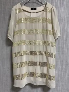 【INED】イネド スパンコール ボーダー シフォンブラウス 新品のサムネイル