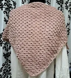 手編み暖かい　ショール　ストール　マフラー　くすみピンク