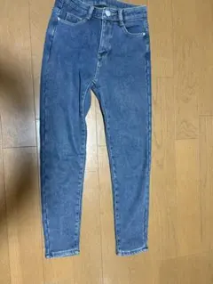 ダークブルー ハイウエスト スキニーデニムパンツ