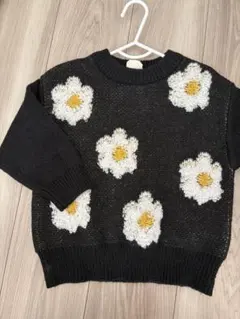 バースデイ花柄刺繍 黒 ニット