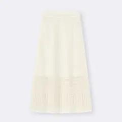 GU 透かし編みニットスカート アイボリー ロングスカート XL