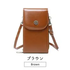 スマホショルダー 財布 斜め掛け ブラウン 茶色 スキミング防止 多機能ポーチ