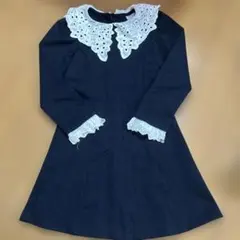 ZARA ネイビー Aラインワンピース レース襟 122cm