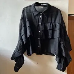 ZARA ブラック フリルシースルーブラウスLサイズ