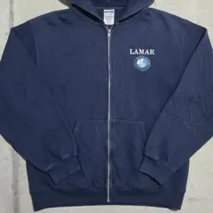 【希少】JERZEES ジップパーカー M 紺 カレッジ刺繍 IB世界学校 古着のサムネイル