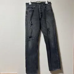 90s Levi's 501 ブラックデニム パンツ ダメージ グランジ
