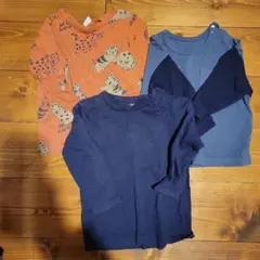 80まとめ売り　H&M　ユニクロ　動物柄オレンジ長袖Tシャツ　３枚セット