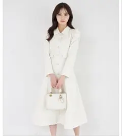 トッコクローゼット　パワーショルダーツイードシャツワンピース　ホワイト　美品‼️