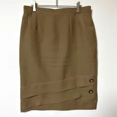 ラップ風スカート タイト 膝丈 茶 ボタン装飾 ウエストゴム 普段着 Y