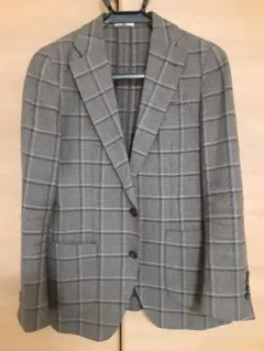 今季のトレンド柄‼️【美品】尾州生地　チェックジャケット　ブラウン色