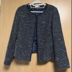 eur3 ツイード　ジャケット　15号　ネイビー　ホワイト　紺　白　大きいサイズ