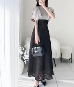 mily bilet ダブルフリル袖チェックレースドッキングワンピース