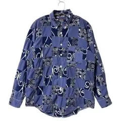 90s USA製 CLEVE パッチワーク ボタンダウンシャツ 柄シャツ 総柄