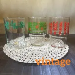 昭和レトロポップ︎✦︎ヴィンテージ︎✦︎赤 緑 オレンジ 小花柄︎✦︎小ぶりグラス︎✦︎3個