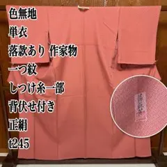 色無地 単衣 落款あり 作家物 一つ紋 しつけ糸一部 背伏せ付 正絹 t245