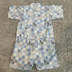 青と白のチェック柄 甚平 90cm 男の子