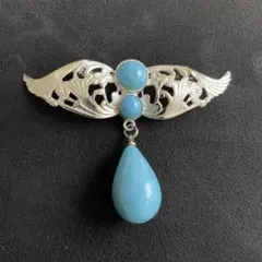 【16】ターコイズ風のブローチ　レトロ　ヴィンテージ