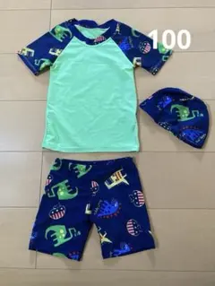 恐竜柄水着セット100センチ（Tシャツ・ショートパンツ・キャップ）