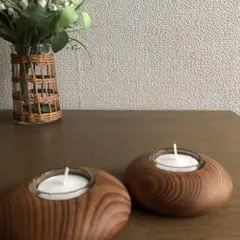 木製　キャンドルホルダー　2個セット　ドイツ　WECKガラス　キャンドル付き