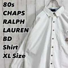 80s CHAPS RALPH LAUREN 刺繍ロゴ ボタンダウンシャツ Wh