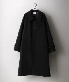 ブラック ステンカラーコート ウール混合