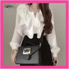 フリル ブラウス シャツ トップス レディース フォーマル 韓国 ホワイト 春