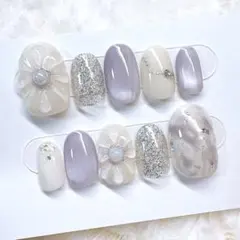 【現品】 ニュアンス ぷっくりフラワー マグネット オーバル ネイルチップのサムネイル