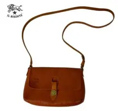 IL BISONTE ショルダーバッグ レザー ブラウン メタルロゴ