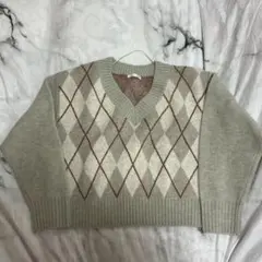 新品未使用 GU アーガイル Vネックニット グレーベージュ