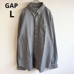 5820GAP【美品】メンズLギンガムチェック柄BDシャツ　ボタンダウン長袖　青
