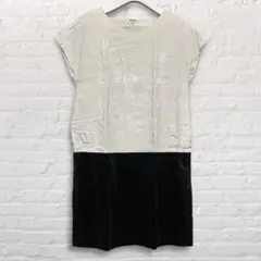 ハウピア haupia ワンピース 麻リネン 刺繍 素材切替 ベロア 動物 38