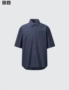 UNIQLO オーバーサイズチェックシャツ 5分袖 ネイビー Lサイズ