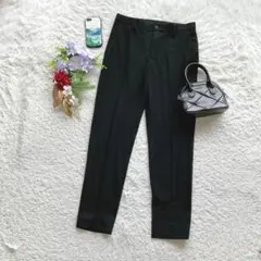 グローバルワーク テーパードパンツ S レーヨン混 ウエストループ オフィス 黒
