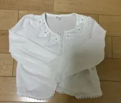ホワイト 花の刺繍 カーディガン