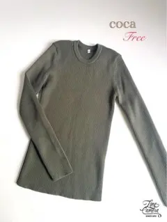 【coca】コカ レディース 厚手リブニット クルーネック（フリー／約M）カーキ