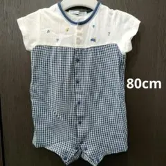 familiar ファミリア　チェック柄 ロンパース 半袖　刺繍　80cm 春夏