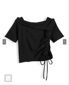 【GRL】ブラック オフショルダー シャーリング トップス L