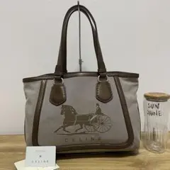 《美品》CELINE（セリーヌ）キャンパス×レザーハンドバッグ ベージュ系