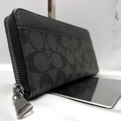 ◇美品◇コーチ シグネチャー長財布 ラウンドジップ PVC×レザー ブラック