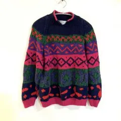 カラフル幾何学模様 長袖ニットセーター