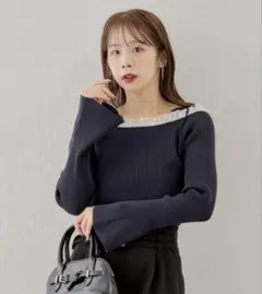 CHICO 袖フレアフリルレースVニット