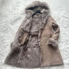 希少✨リアルムートンコート ロングコート フード レザーコート ベージュ フリー