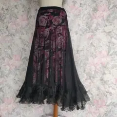 シフォンバラ模様ロングスカート