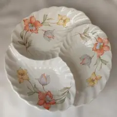 萬古焼　ポピンズスナックオードブル 花柄の3つ仕切り皿 陶磁器製 直径26cm