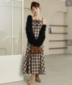 ナイスクラップ♡配色チェックロングキャミワンピース