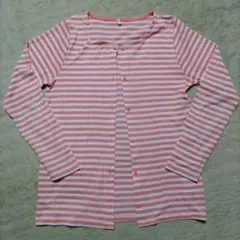 ピンクと白のストライプ長袖カーディガン Mサイズ