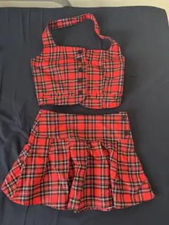 レッドチェック AKB48風　セットアップ　XS