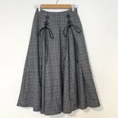 アンミール チェック編み上げフレアスカート ロング丈 レーヨン混 Mのサムネイル