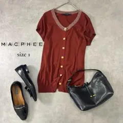 MACPHEE ラメ配色 半袖ニットカーディガン 赤茶 サイズ1 S~M相当のサムネイル