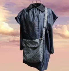 ハンドメイド 着物リメイク ショルダーバッグ 幾何学模様 外内ポケット付き